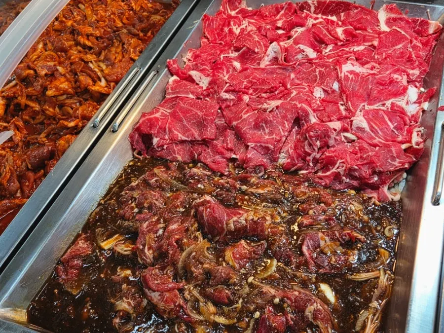 Meat display case with price tags attached