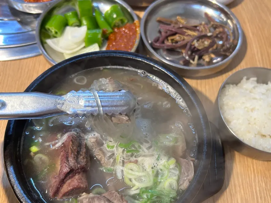 Rich galbitang broth infused with meat flavor