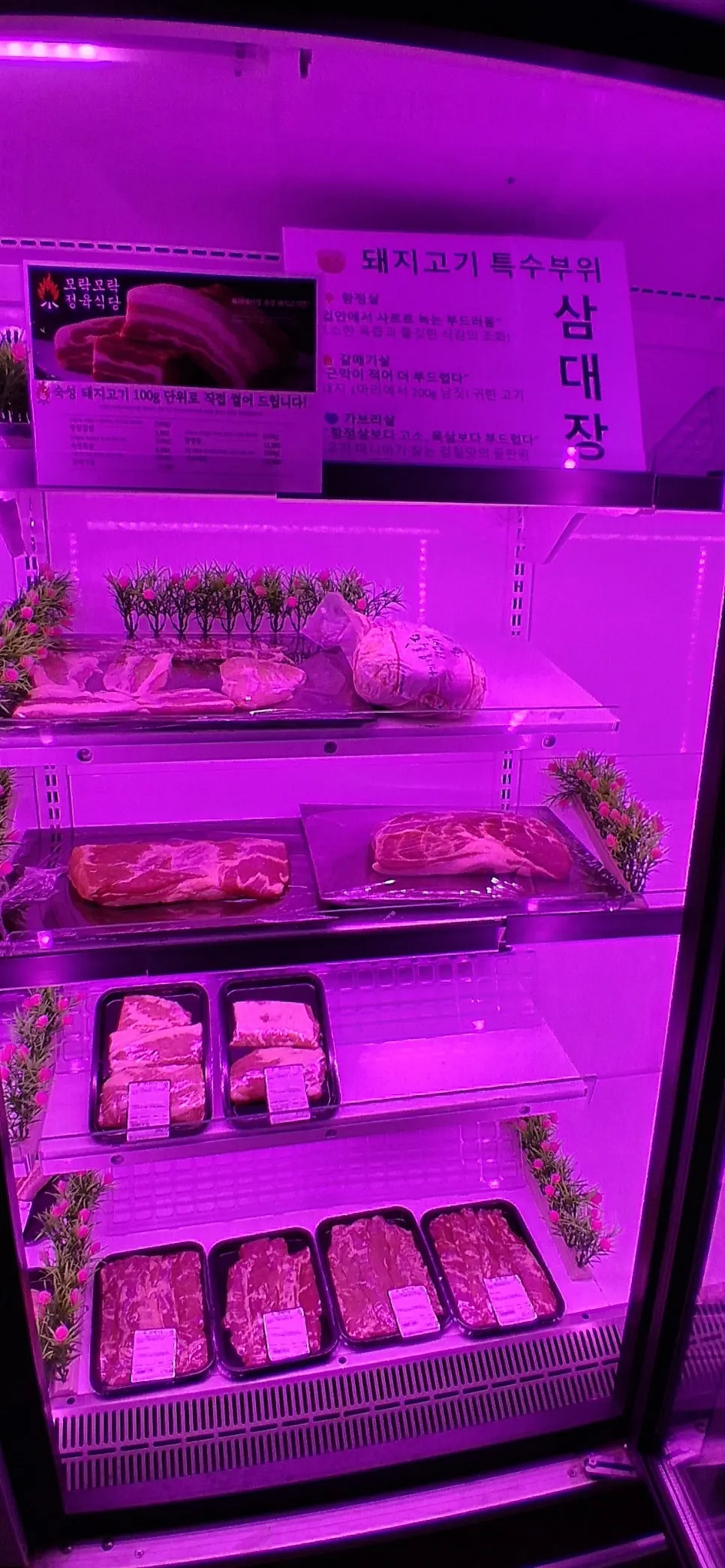 Fridge displaying water-aged meat