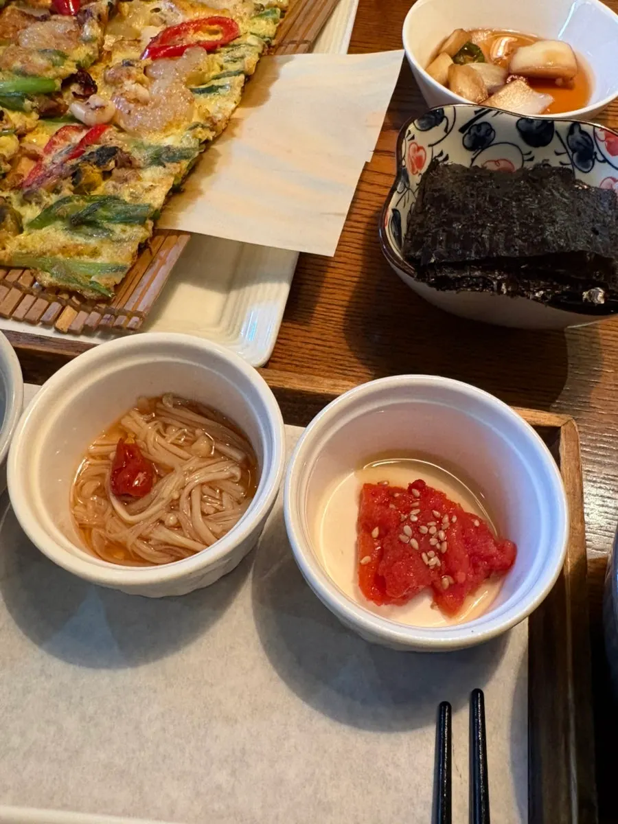 Neatly arranged side dish plate including salted pollack roe