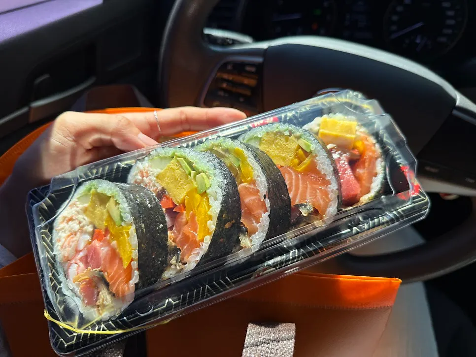 Salmon and flounder sushi on display