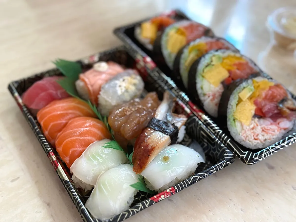 A packed-up special sushi set to go