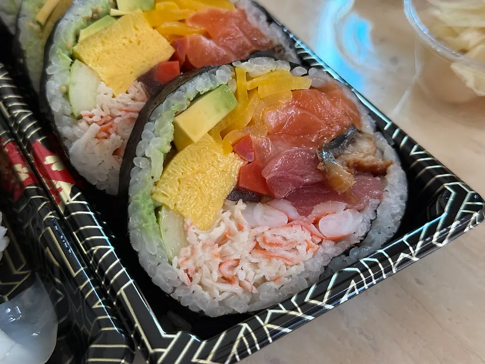 Cross-section of futomaki packed with filling