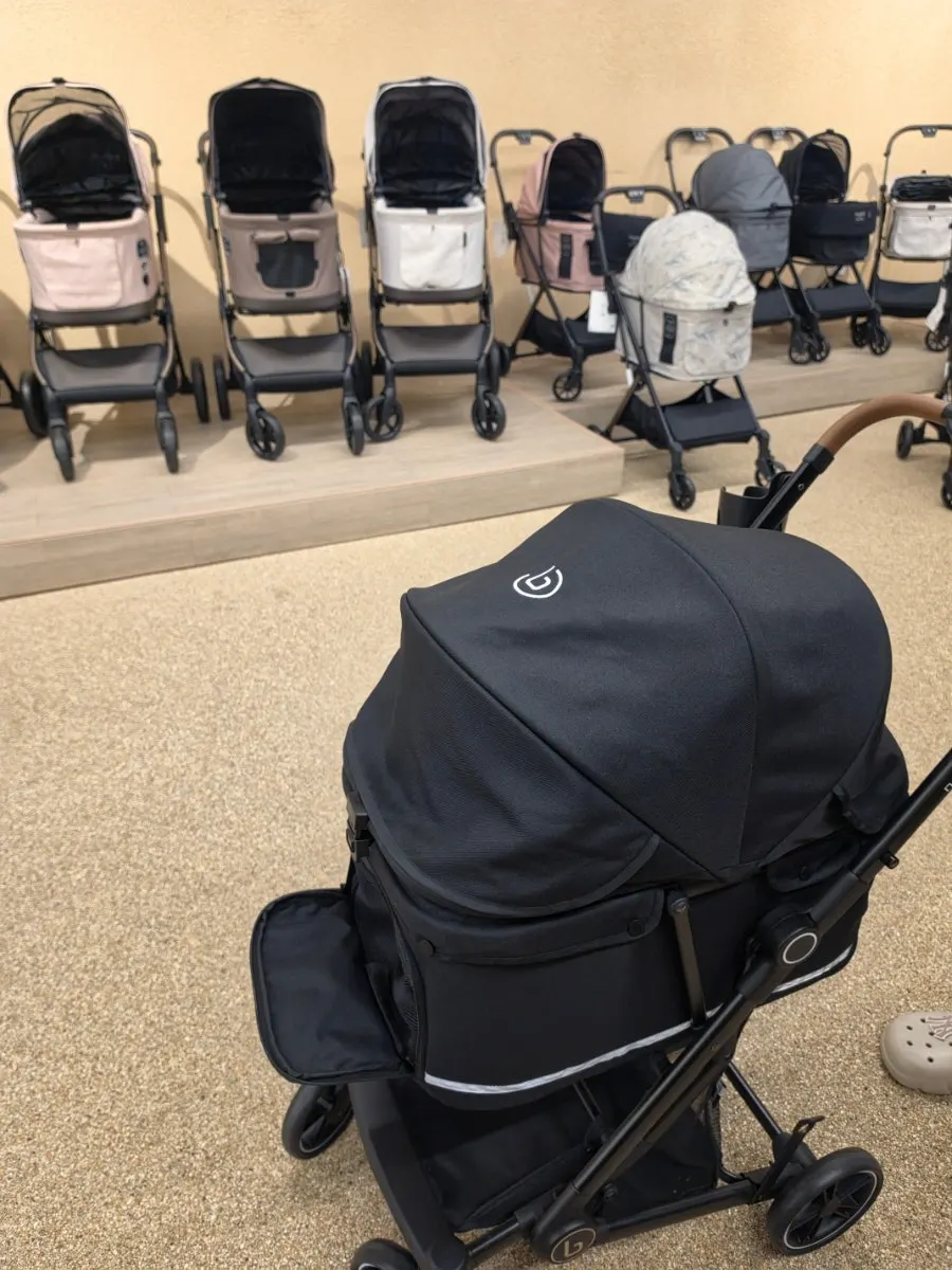 Testing the handling of a dog stroller