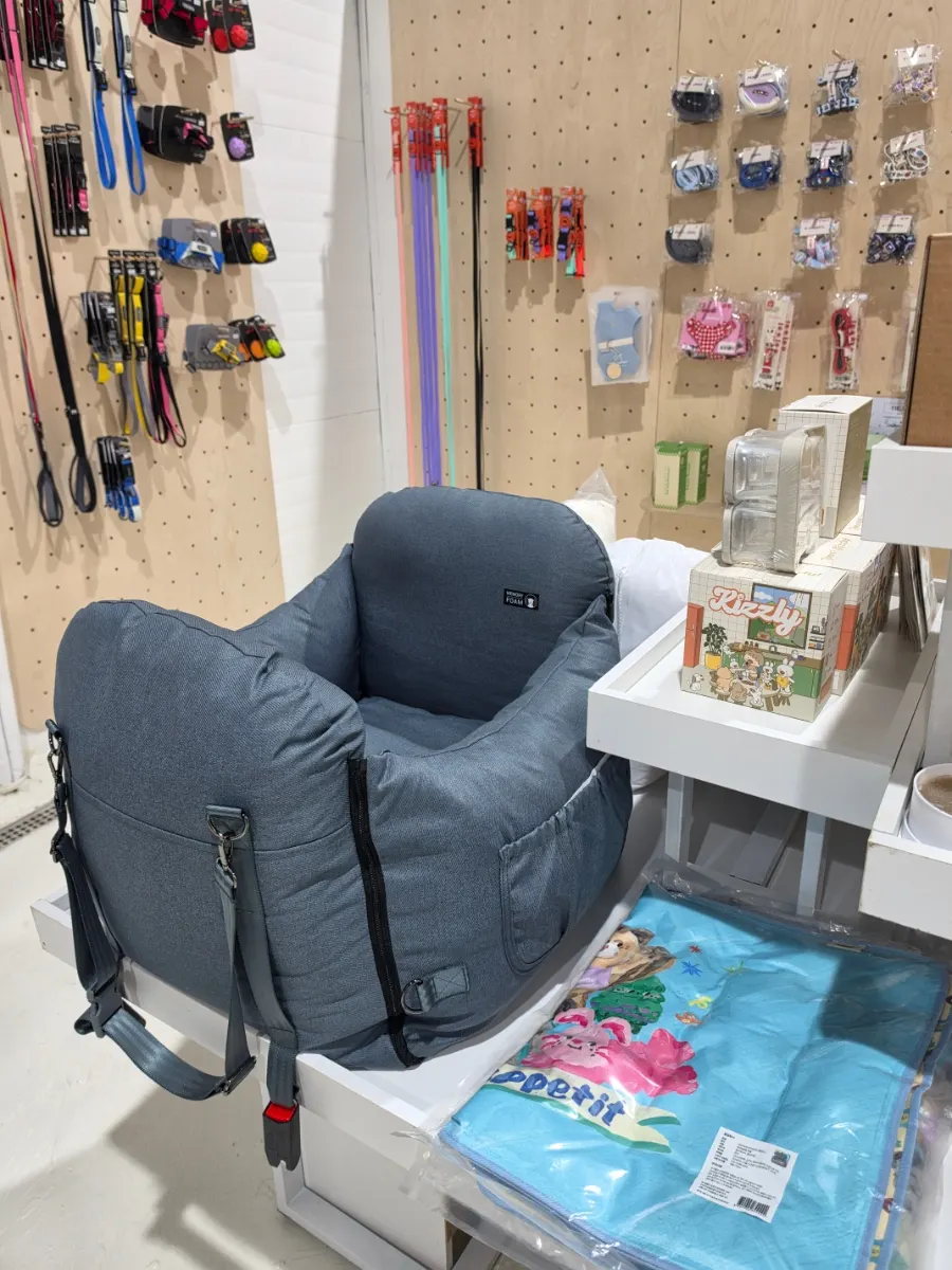 Dog supplies on display in the store
