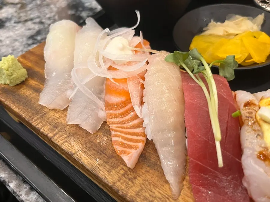 Close-up of thickly cut sushi toppings