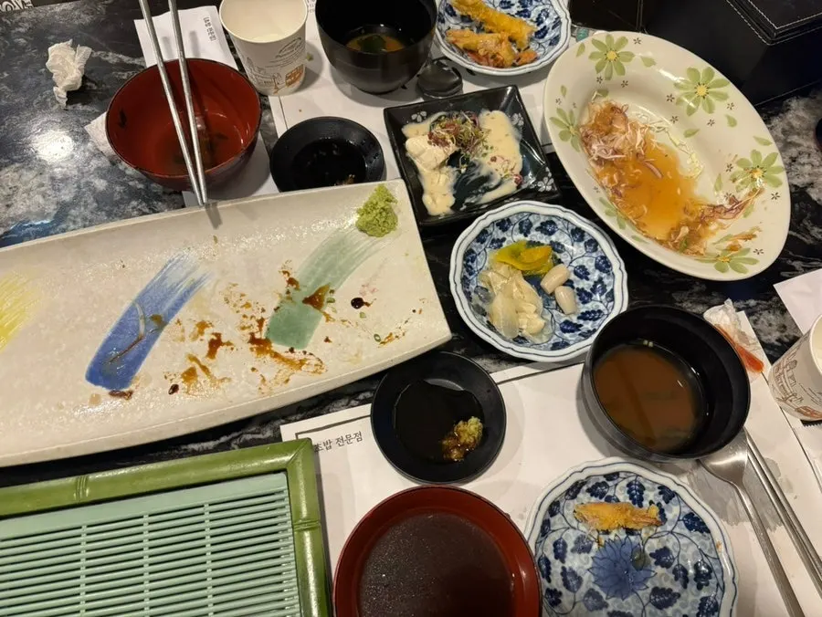 Beef tartare sushi and soy-marinated shrimp sushi