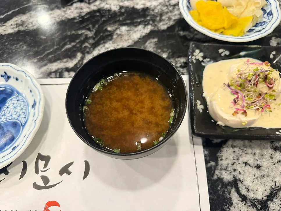 Soup served alongside the set