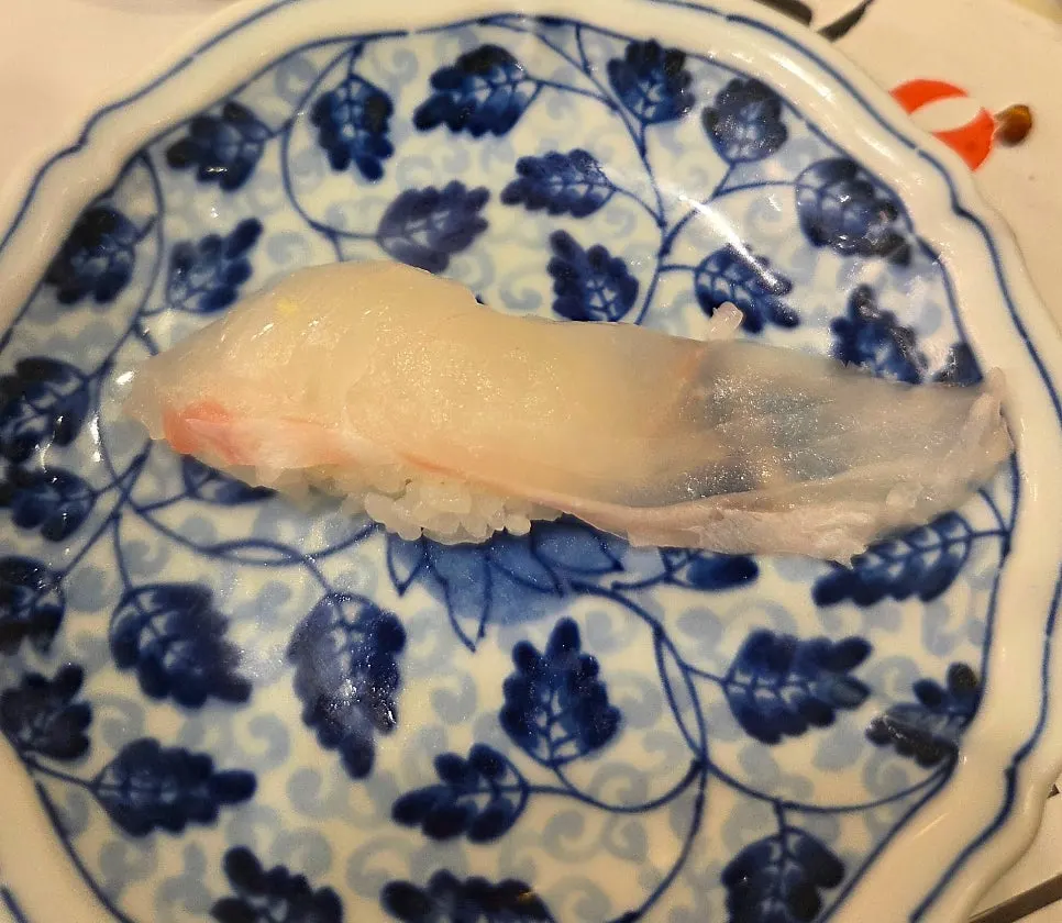 도톰하게 올라간 흰살생선 초밥