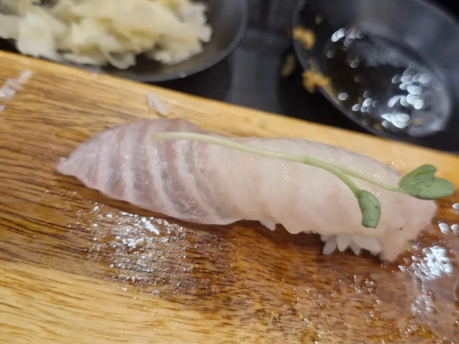 Aged halibut and salmon sushi