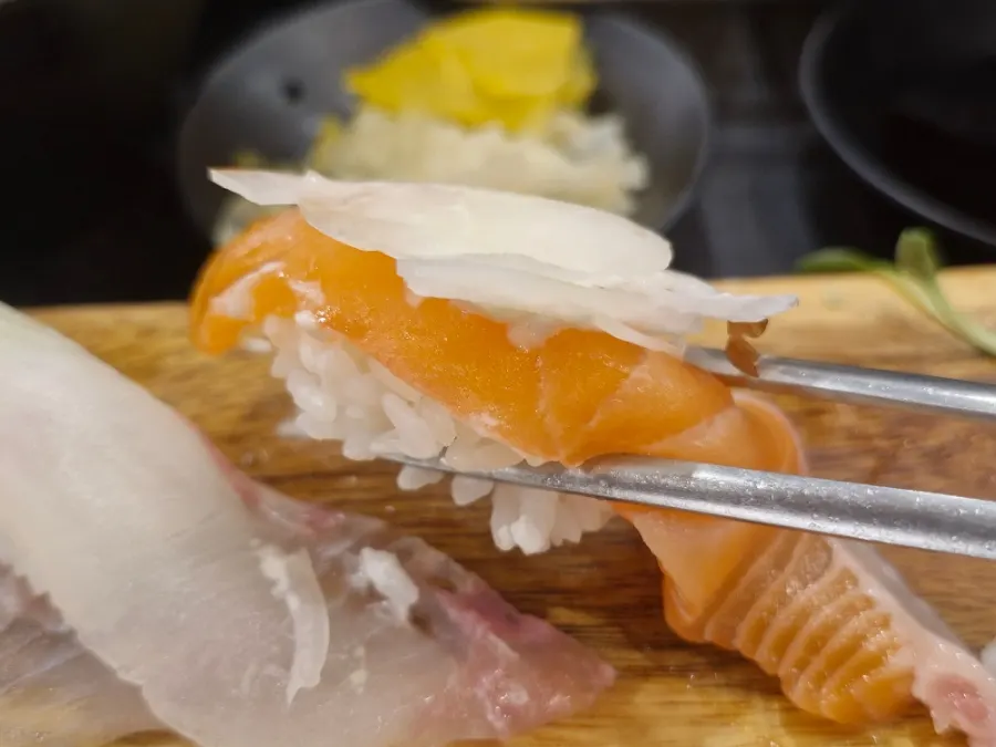 Close-up of salmon sushi