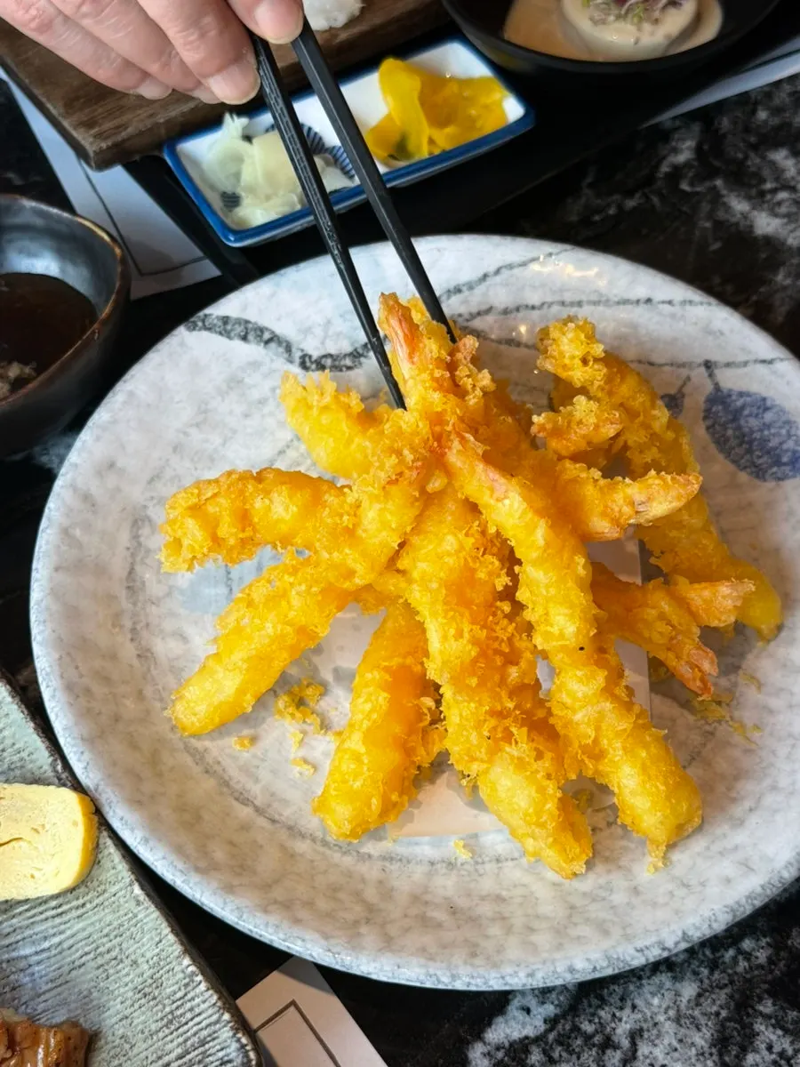Crispy shrimp tempura included in the set