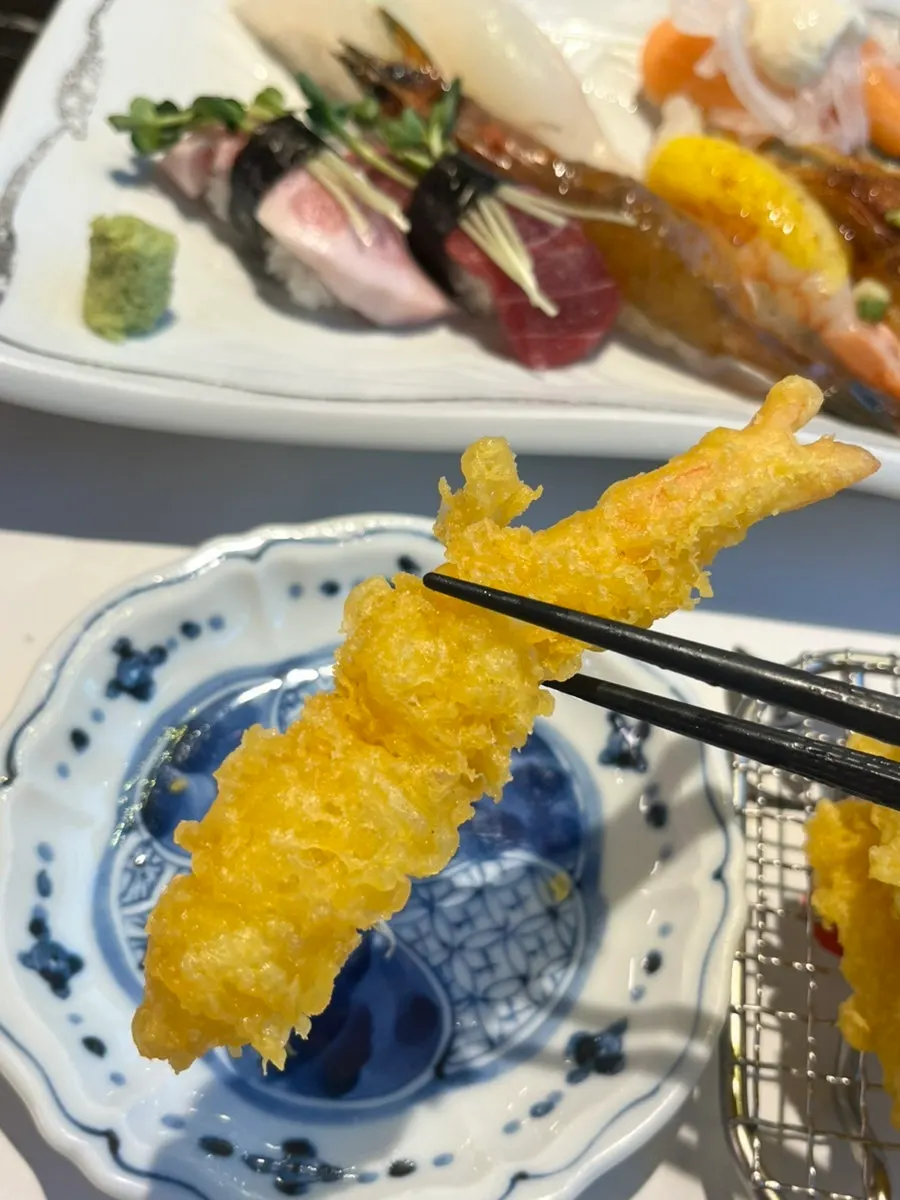 Plate of golden fried assorted tempura