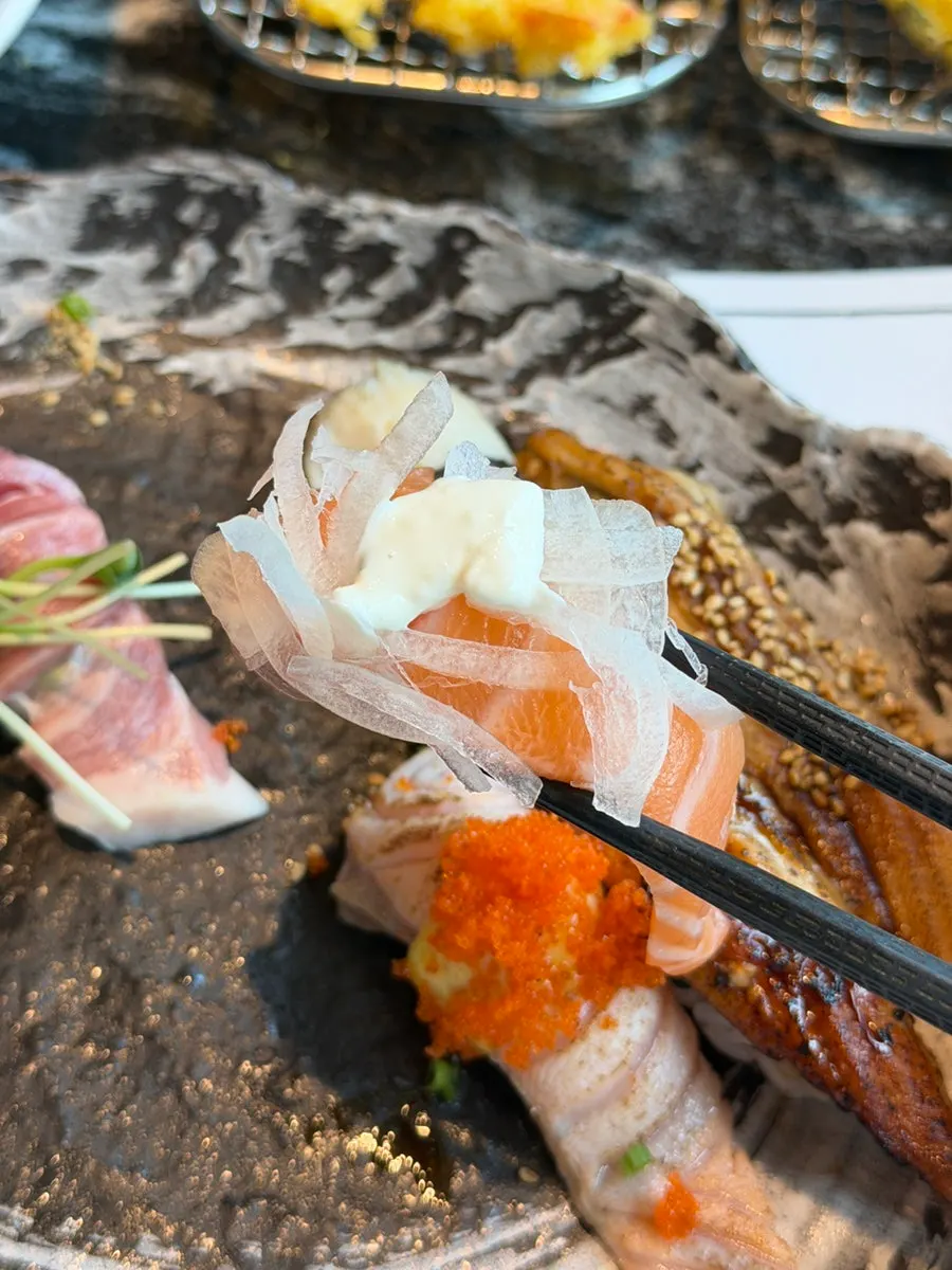 Soy-marinated shrimp sushi and regular shrimp sushi