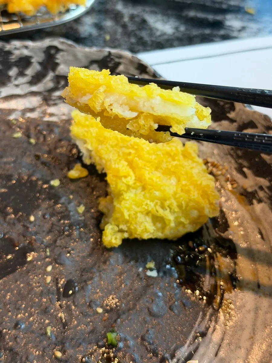 Sweet potato and kabocha tempura cooked sweet all the way through