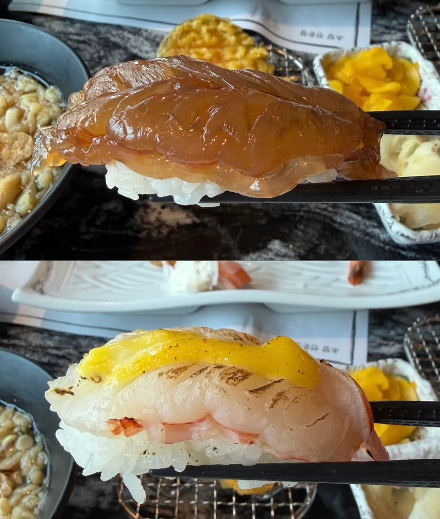 찐 전복과 엔가와, 참치 초밥