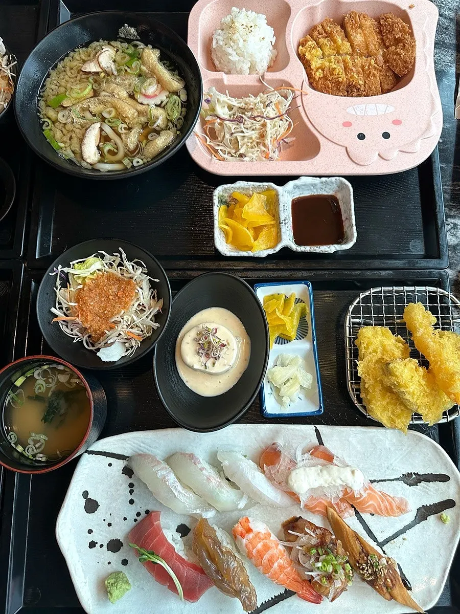 Lunch table set with four different sets