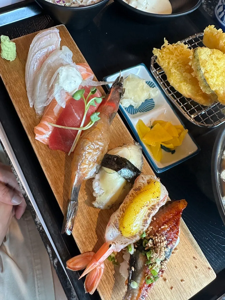 Sushi Set with sushi, tempura, and udon