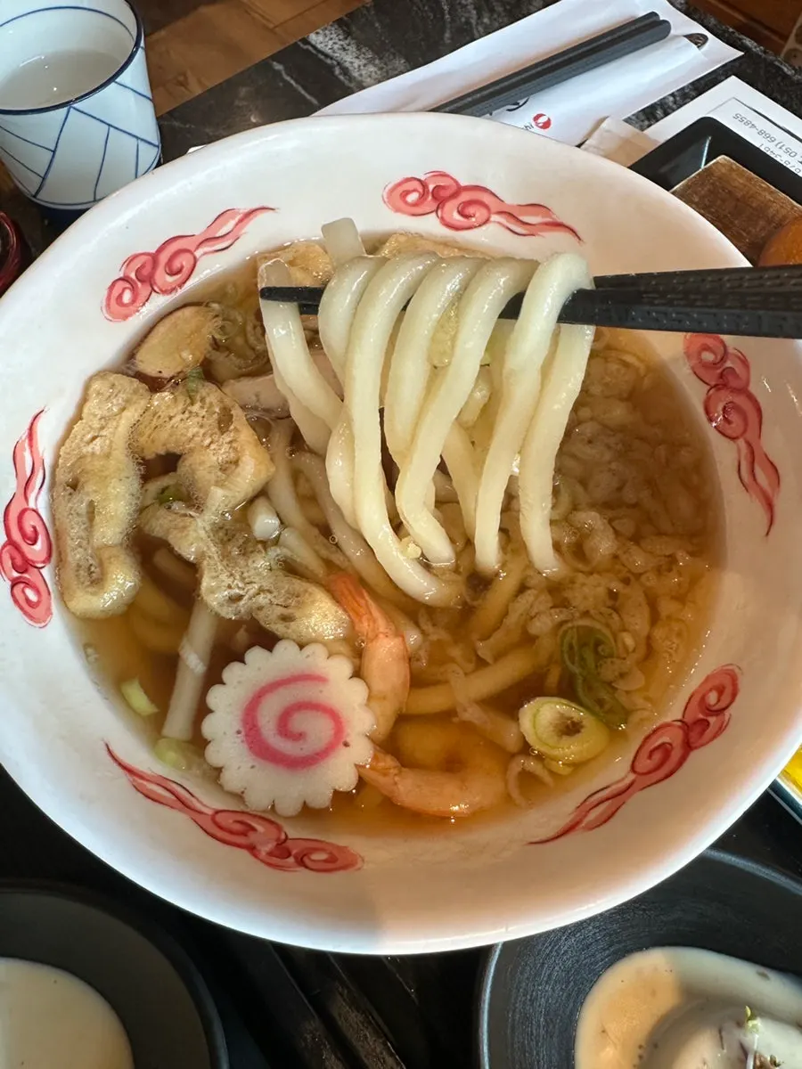 Bowl of chewy udon noodles