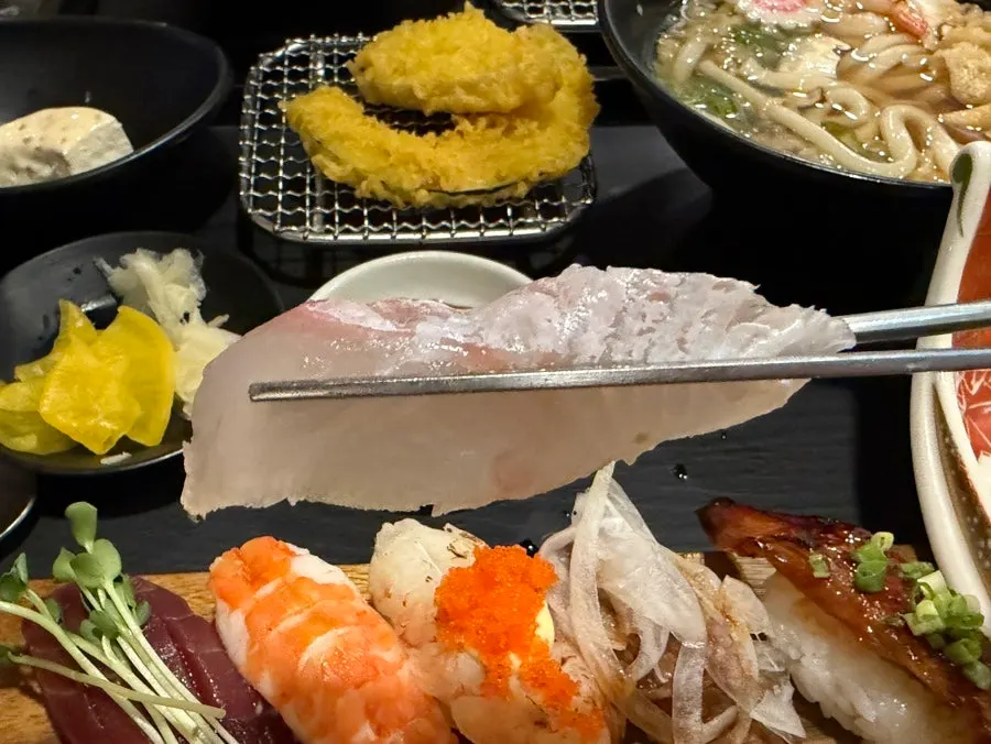 A piece of sashimi from the hoehansang set