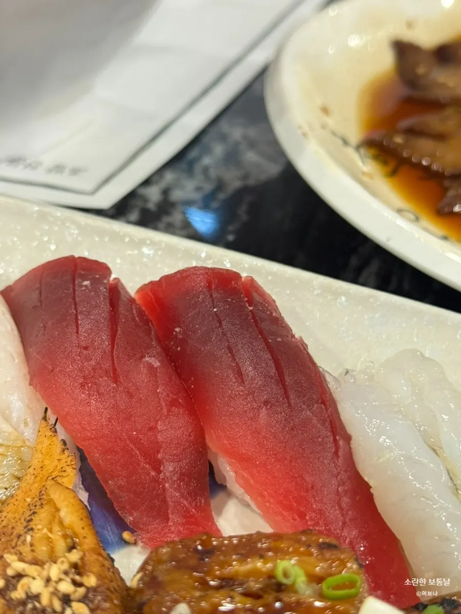 Shrimp sushi and egg sushi