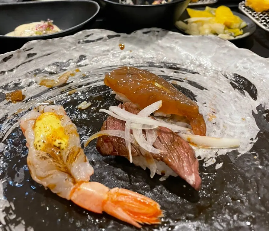새우타다키와 소고기 초밥, 간장새우 초밥