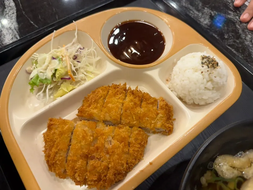 Kids' menu with pork cutlet and mini udon