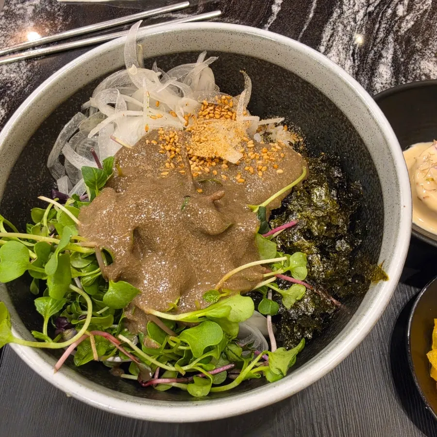 Bibimbap topped with rich crab guts