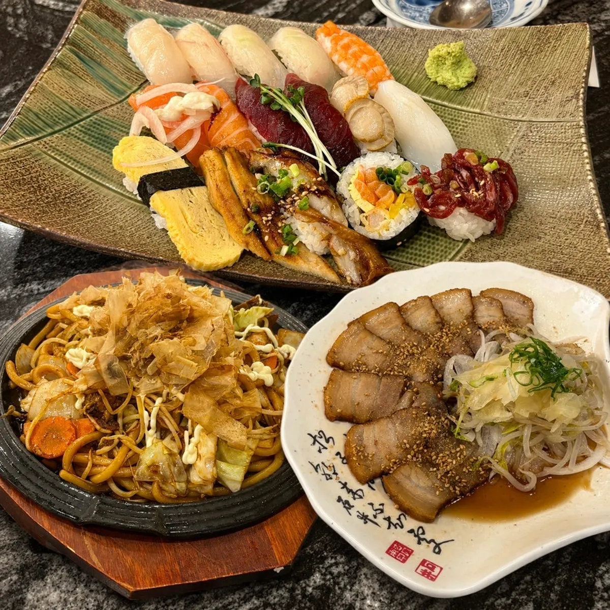 Empty plates after finishing the two-person set menu