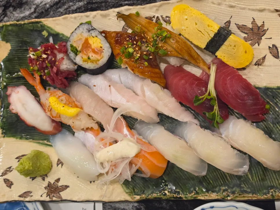 Plate of assorted sushi at Moshi Moshi Sushi