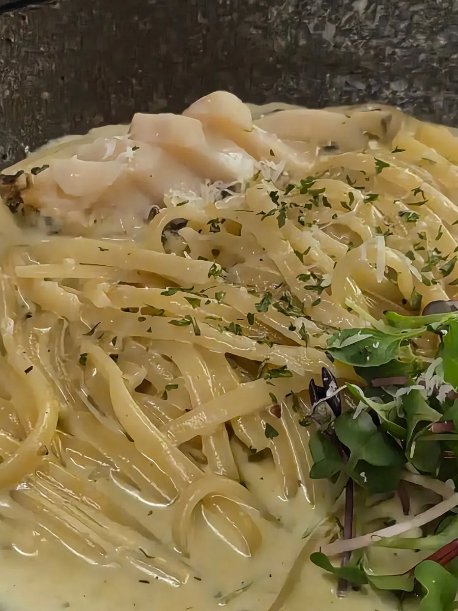 A plate of abalone innard pasta at Motokurashi