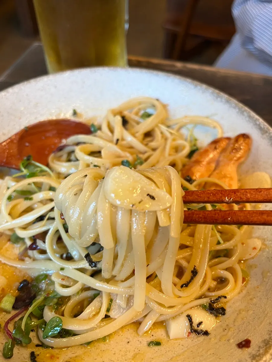 명란 날치알 파스타 면발 클로즈업
