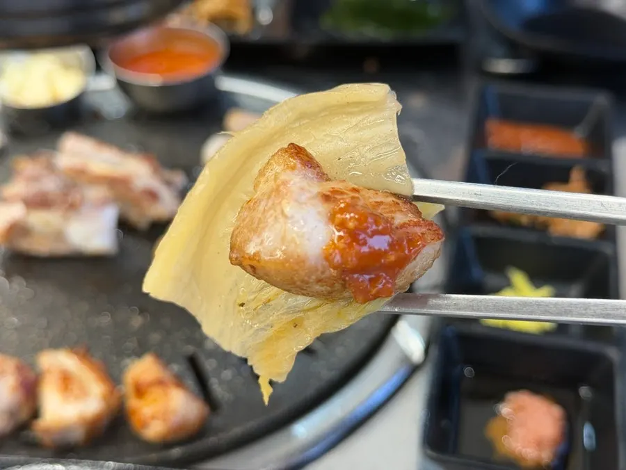 Close-up of grilled raw pork ribs