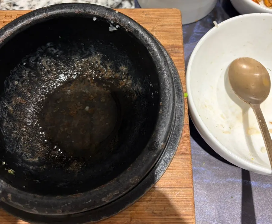 Aged doenjang jjigae loaded with big chunks of tofu