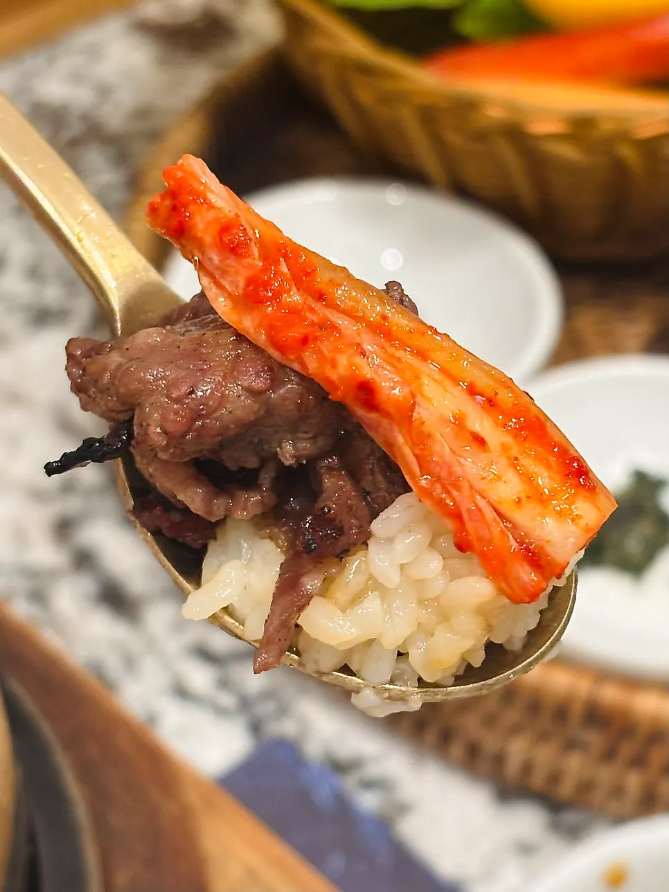 Hanwoo charcoal-grilled meat with kimchi