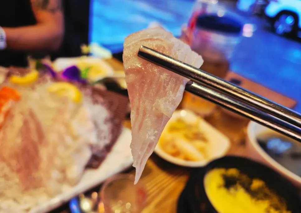 Close-up of springy salmon sashimi
