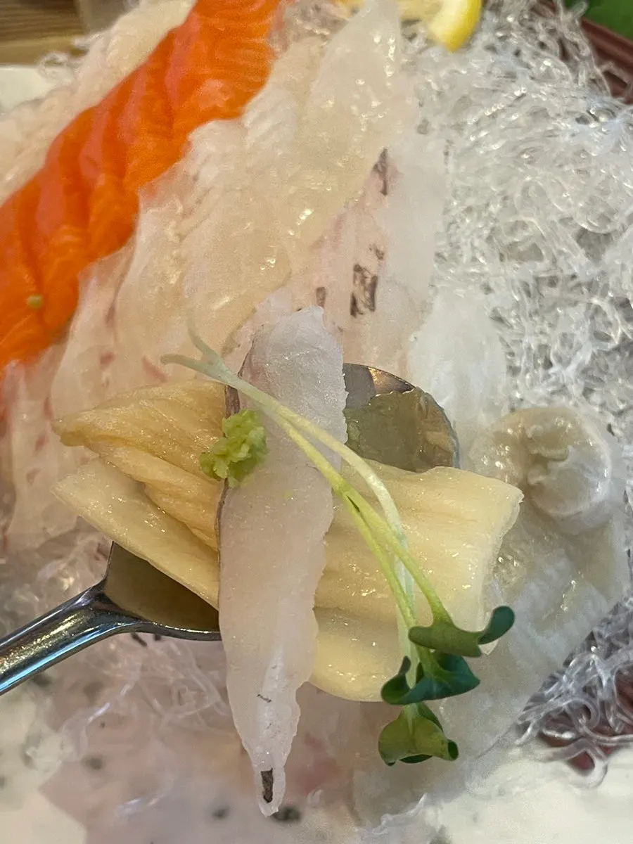 Close-up of a plate of raw fish sashimi