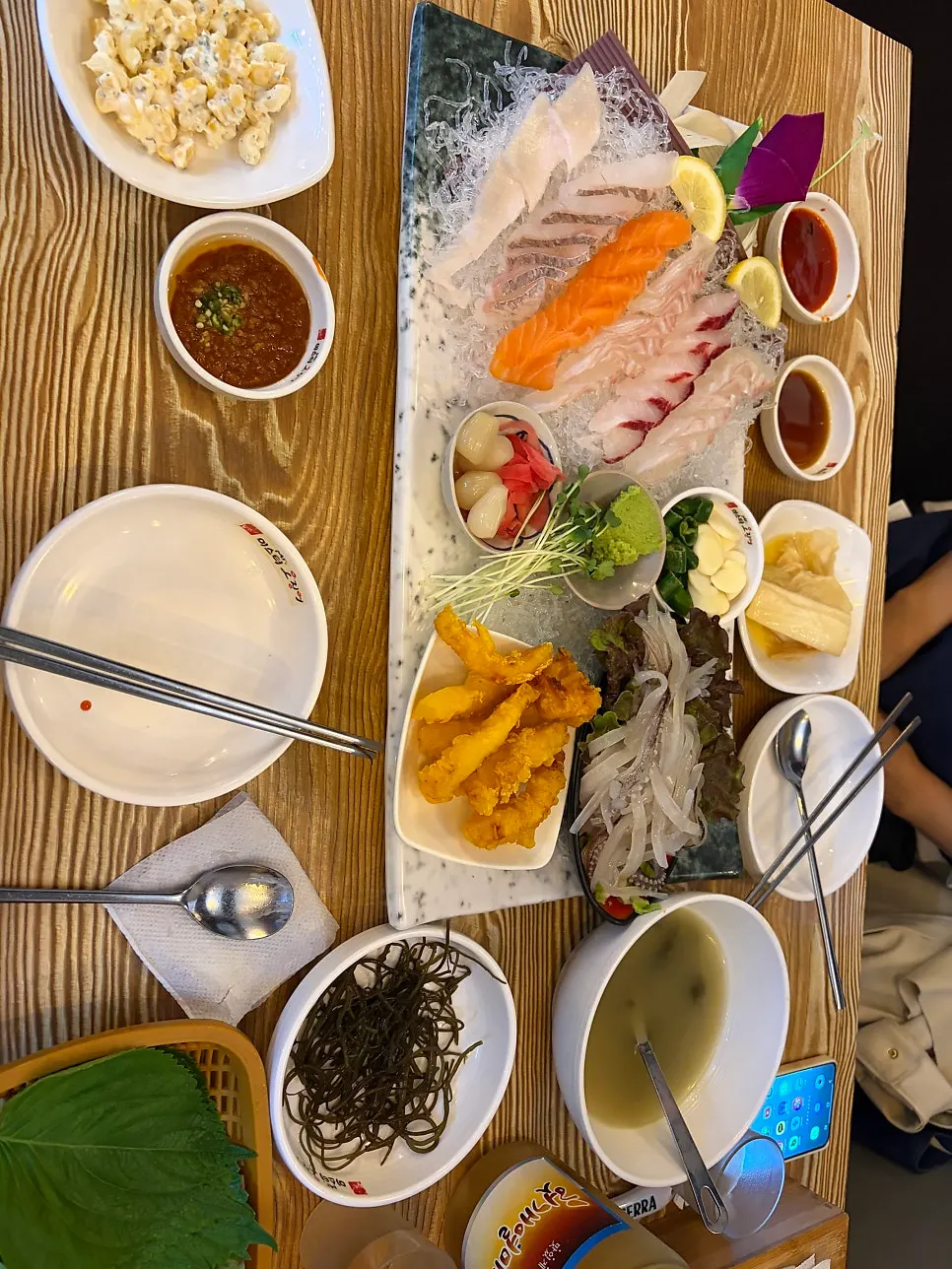 Seaweed soup served alongside the side dishes
