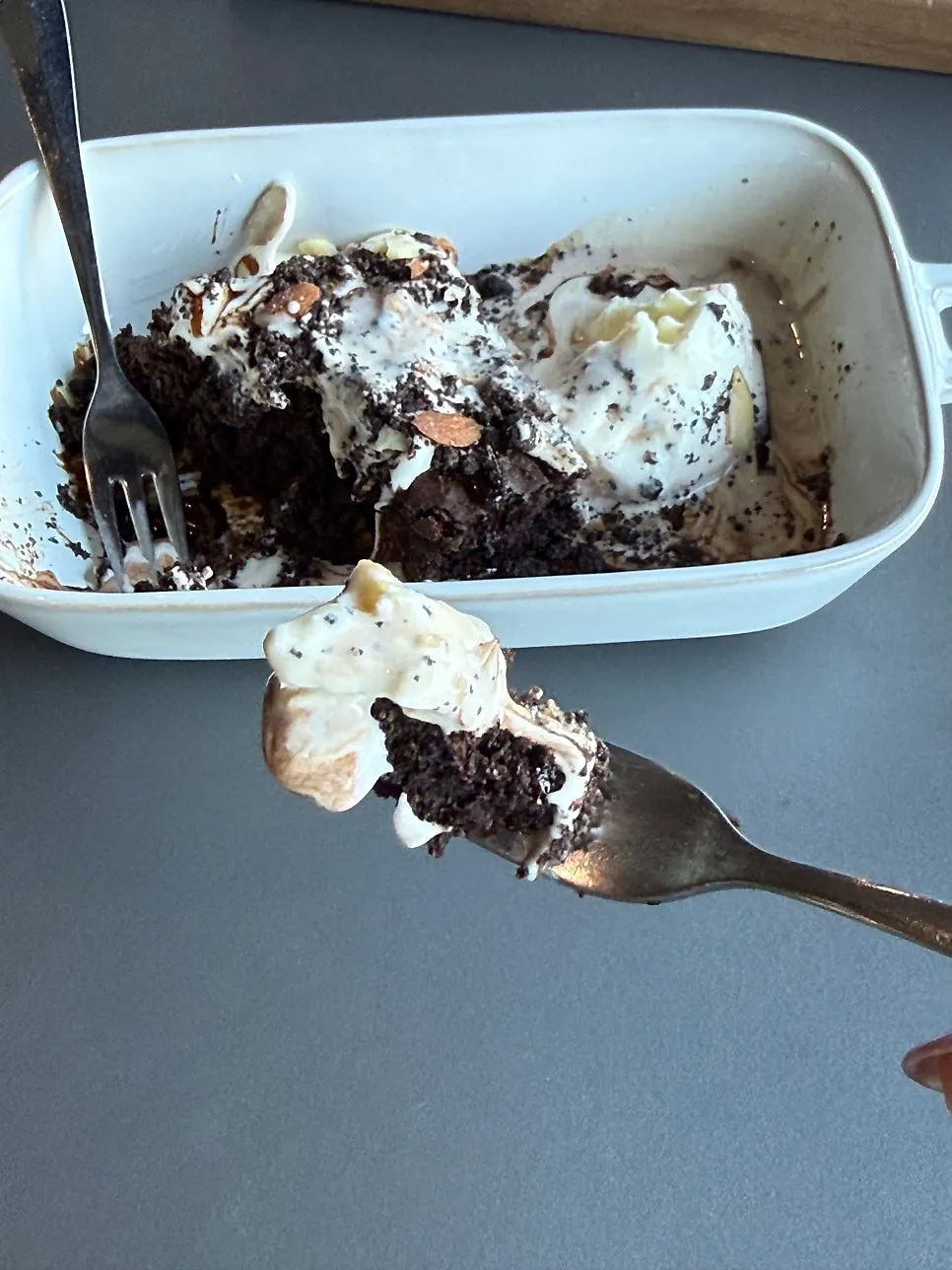 Brownie and ice cream dessert
