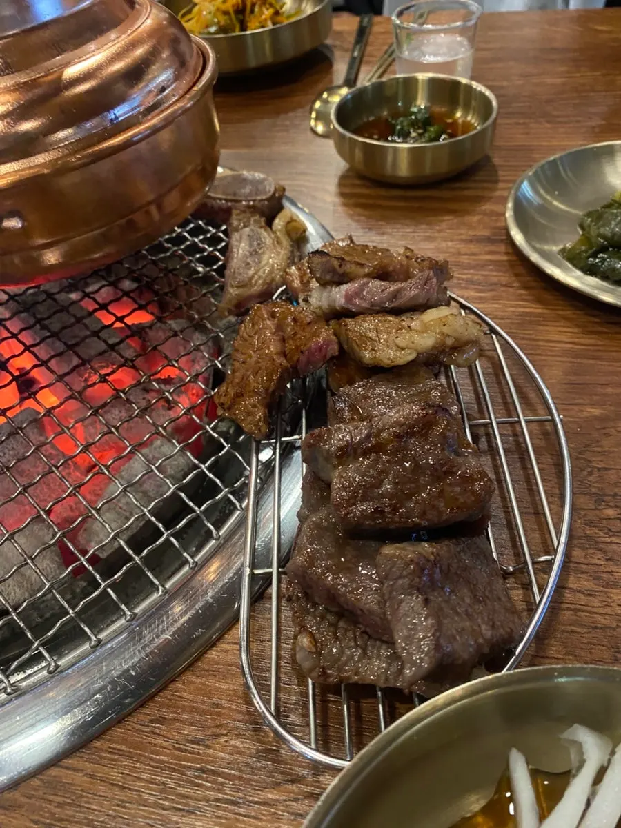 Close-up of fully grilled fresh beef ribs