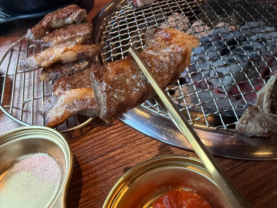 Beef ribs grilled and cut by staff