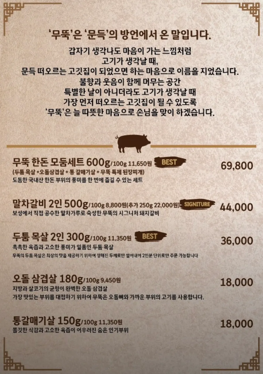 Menu board at Muttuk Sookdae Main Branch