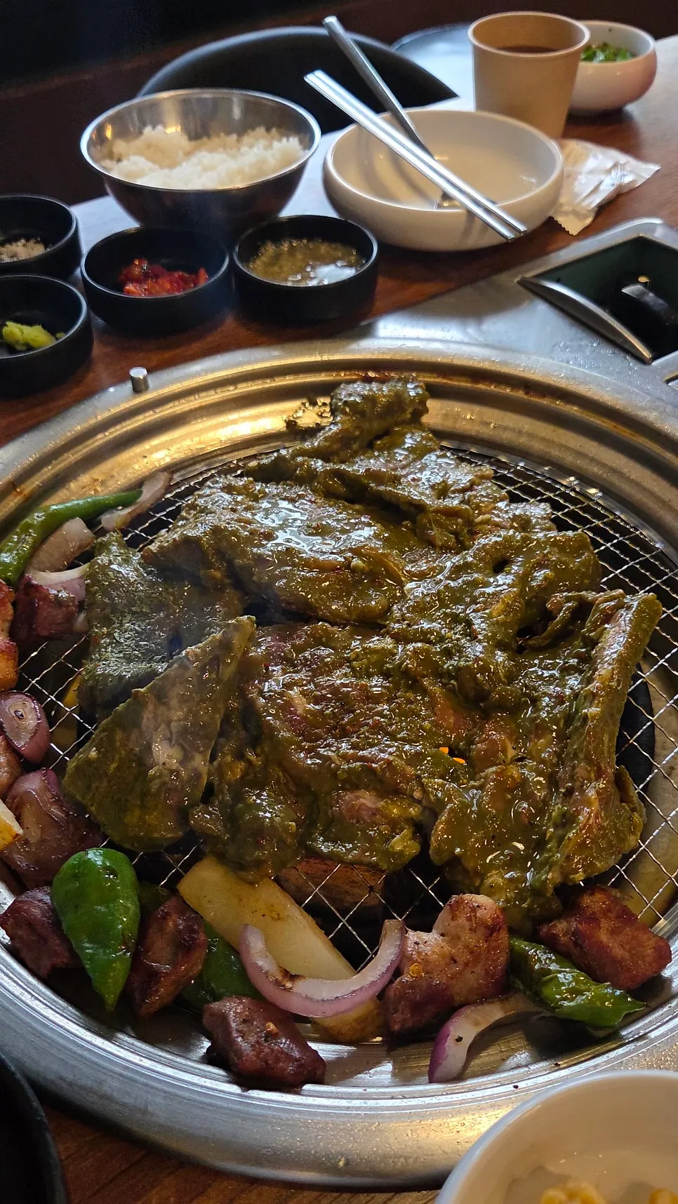 Matcha ribs coated in bright green matcha sauce