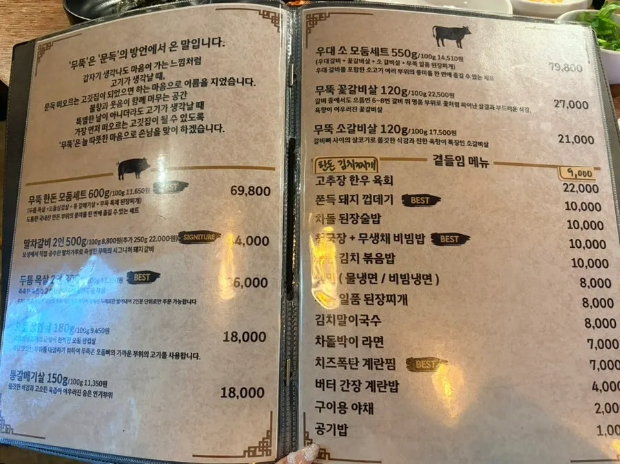 Menu board at Muttuk Sookdae Main Branch