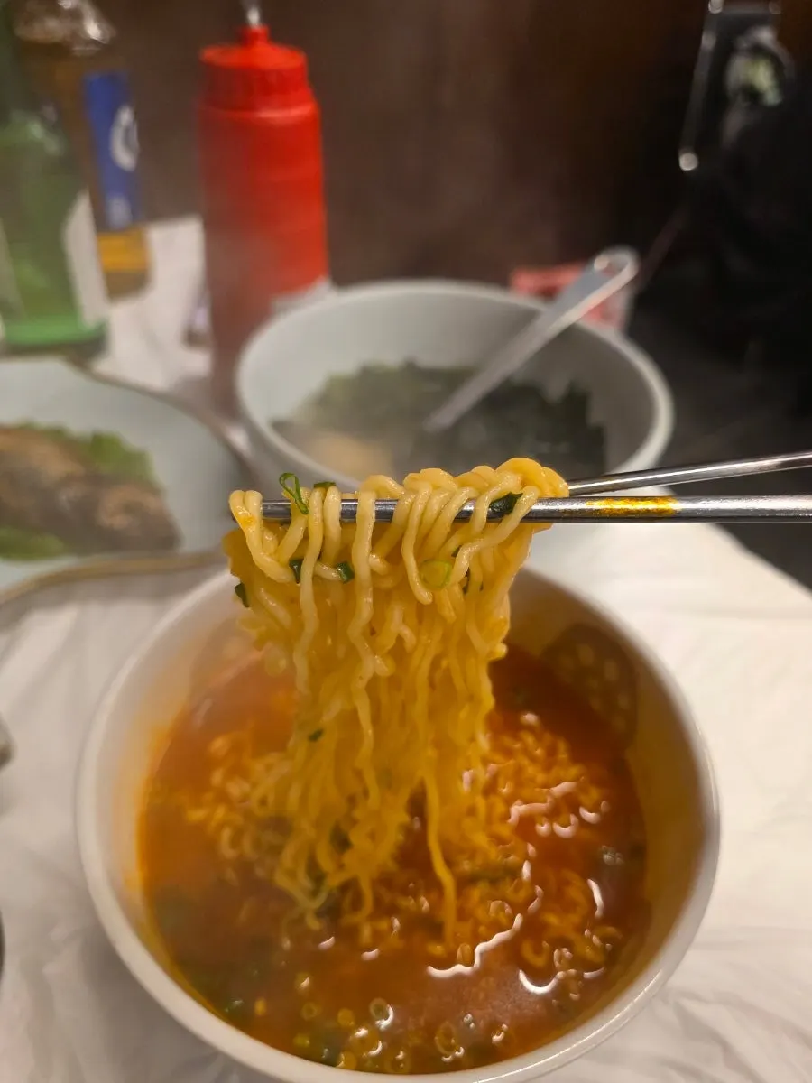Spicy ramyeon served hot