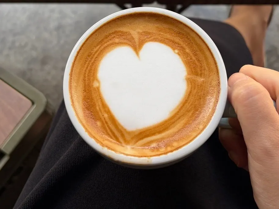 Close-up of Mudeungdowon's latte with rich foam