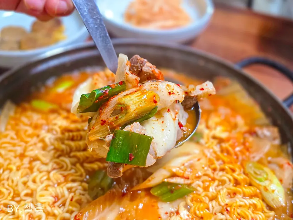 Kimchi jjigae generously packed with pork