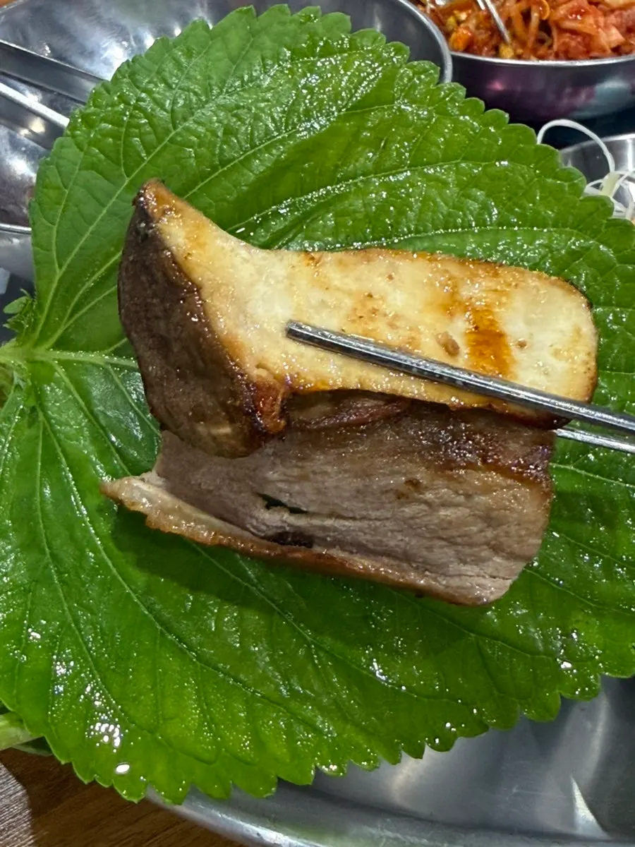 Well-done grilled meat dipped in sauce