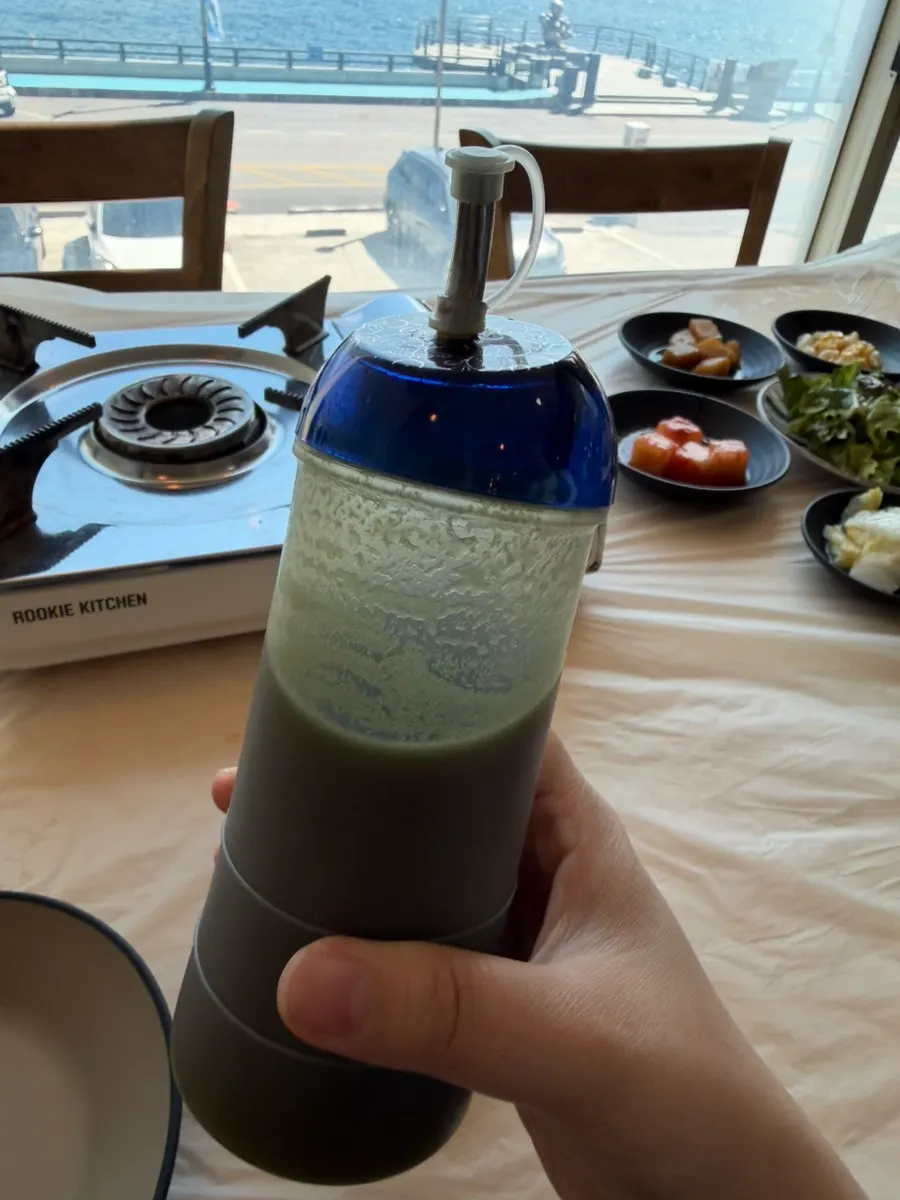 Wasabi soy sauce served with the griddle dish
