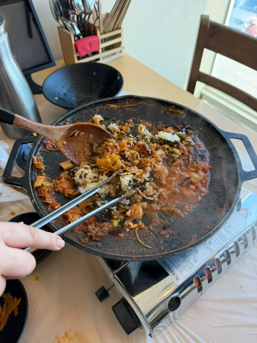 Fried-rice preparation after the seafood grill